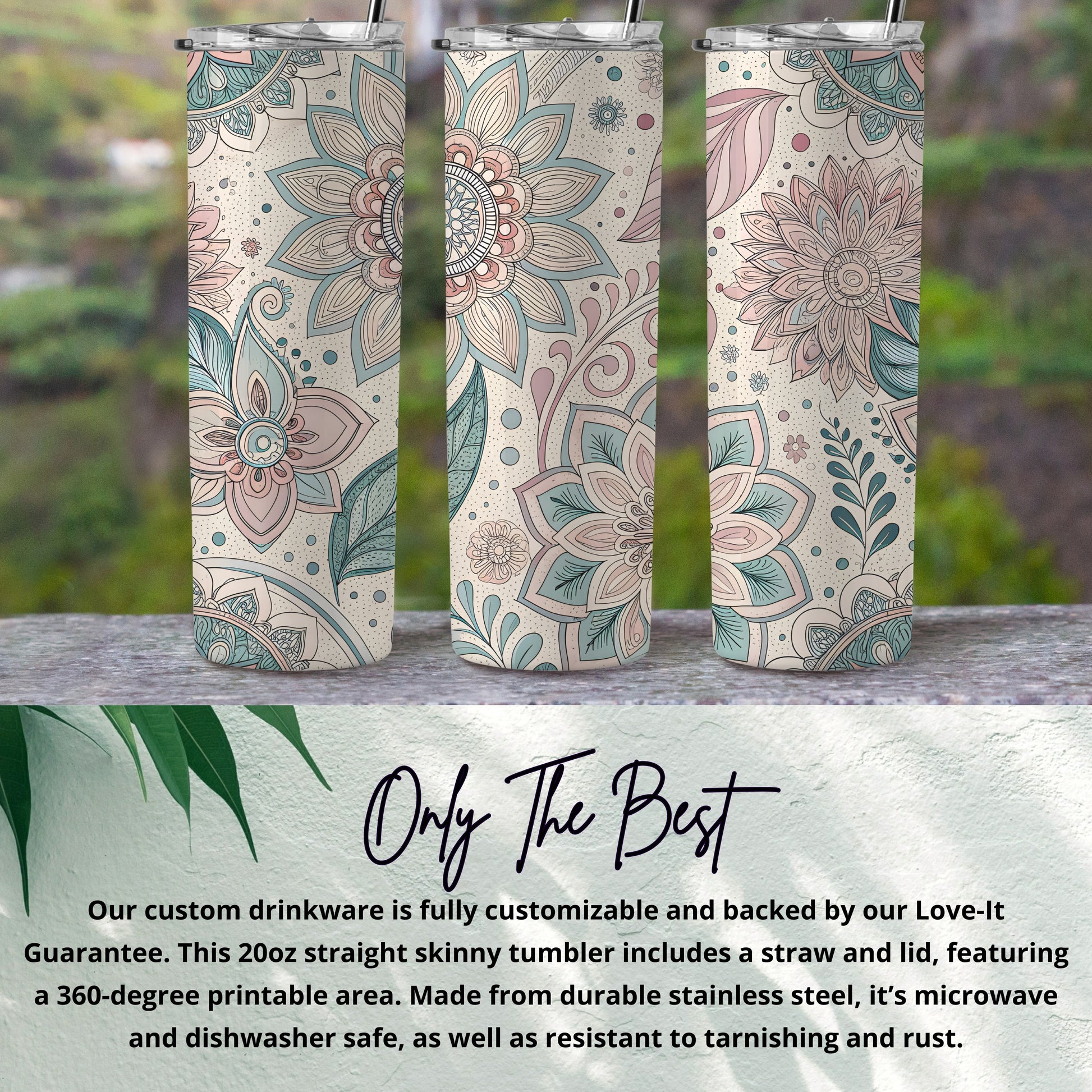 Floral Themed Customizable 20oz Skinny Tumbler
