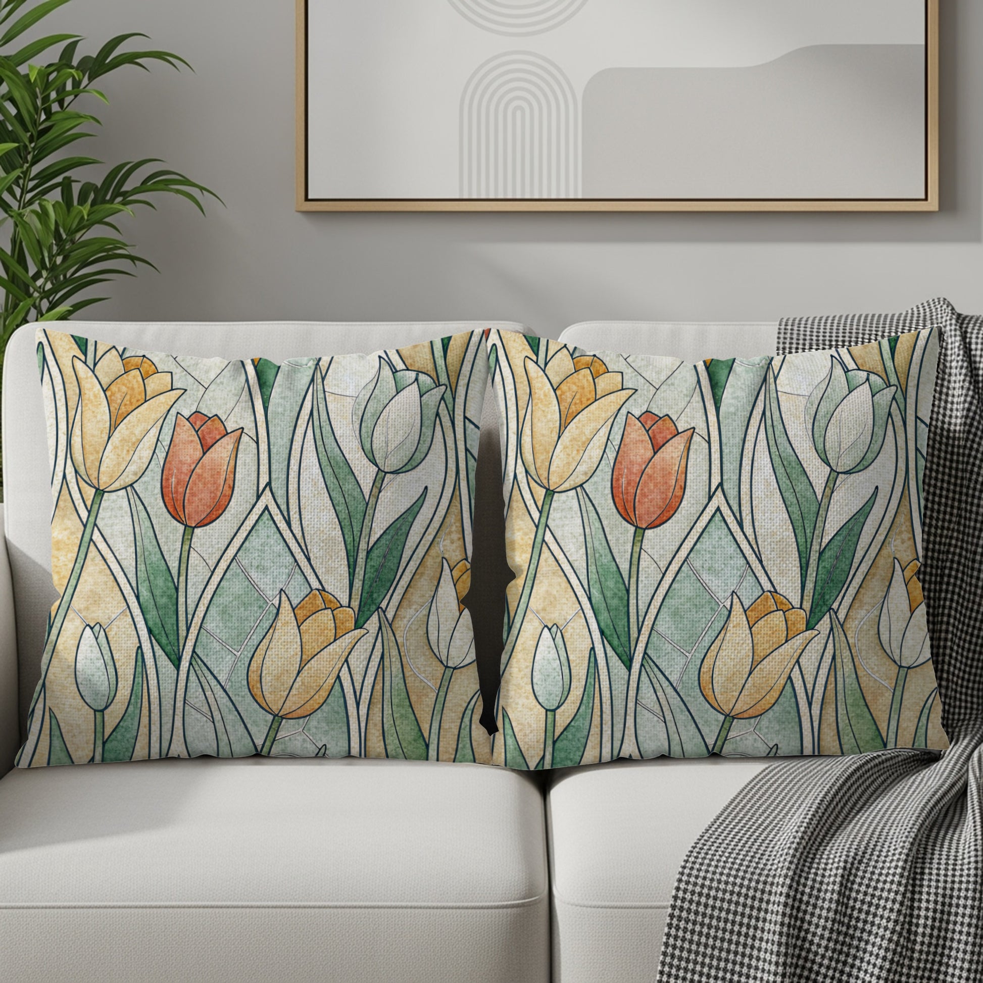 Floral Stained Glass Art Style Pattern Decorative Throw Pillows - Walk Greener