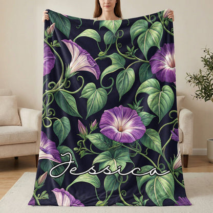 Purple Morning Glory Personalized Blanket Jessica