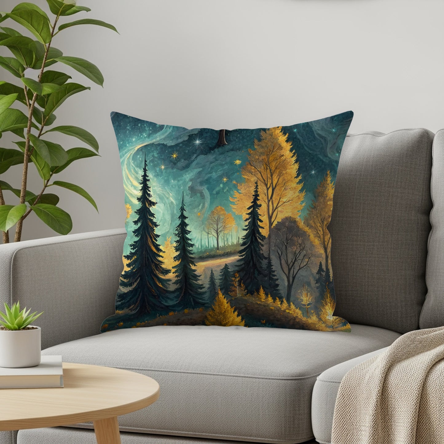 Enchanted Forest Scenic Design Throw Pillow