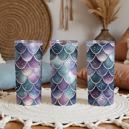 Iridescent Mermaid Scale Patterned Purple Teal Blue Tumbler - Walk Greener