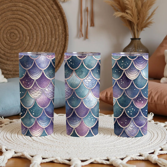Iridescent Mermaid Scale Patterned Purple Teal Blue Tumbler - Walk Greener