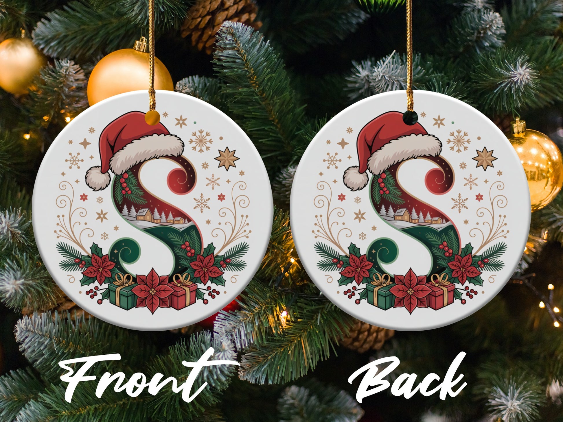 Festive Initial S Christmas Holiday Ornament product type