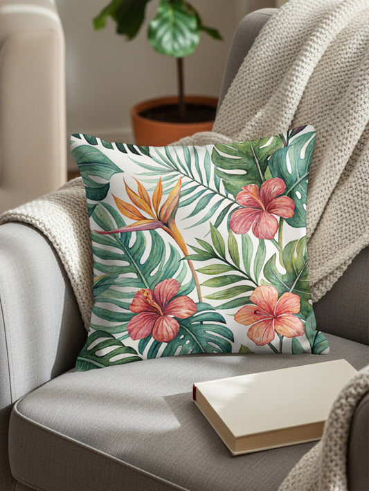 Tropical Floral Print Throw Pillow Home Decor Accessory