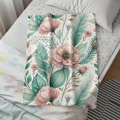 Floral Harmony Dreamy Botanical Watercolor Velveteen Plush Blankets - Walk Greener