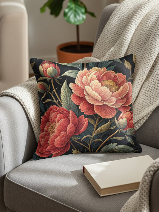 Peony Bloom in Vintage Style Decorative Floral Throw Pillows - Walk Greener