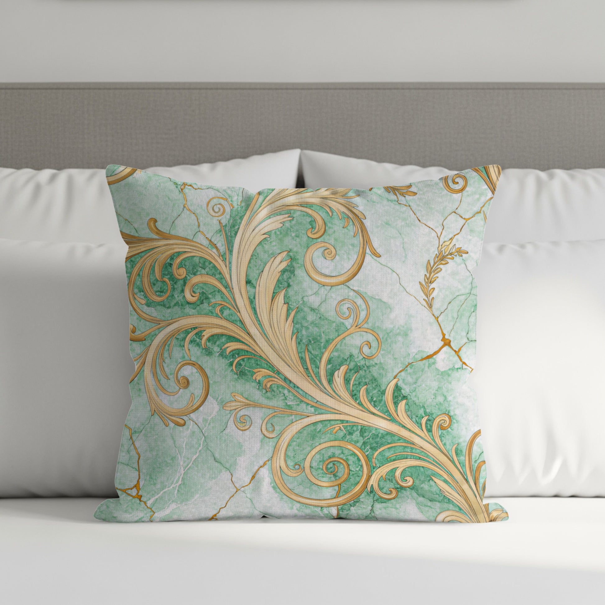 Elegant Decorative Gold Green Pillow for Home Decor