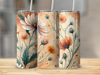 Floral Watercolor Beauty Orange White 20 oz Skinny Tumbler - Walk Greener
