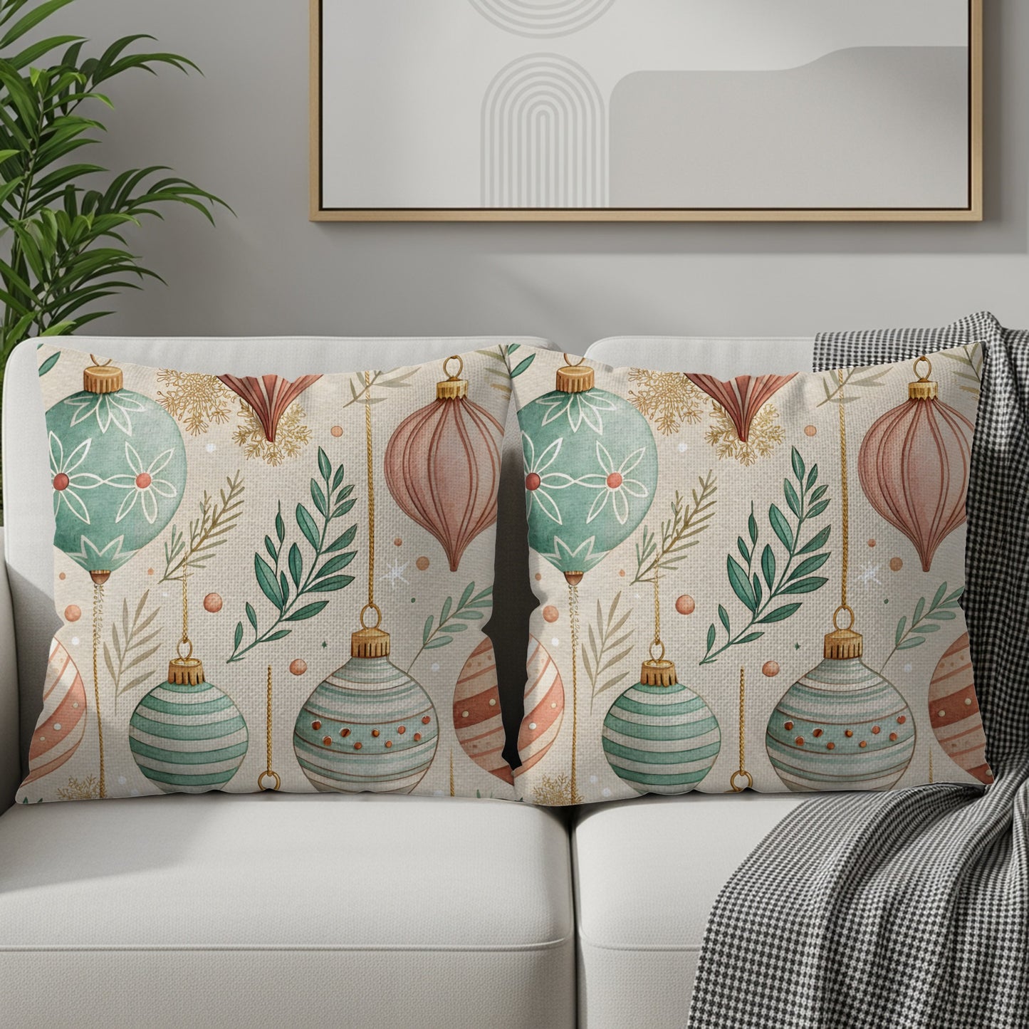 Festive Christmas Watercolor Art Design Throw Pillows - Walk Greener