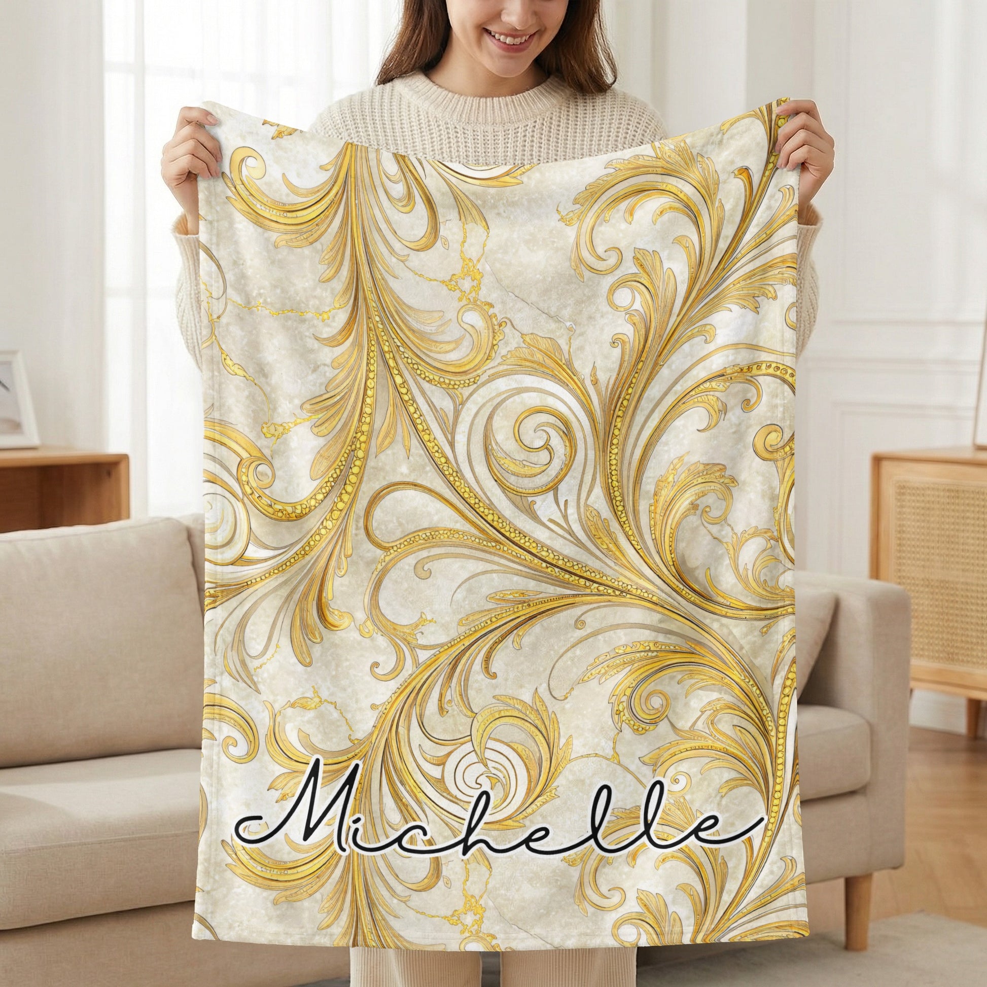 Personalized Baroque Style Blanket Custom Name Michelle
