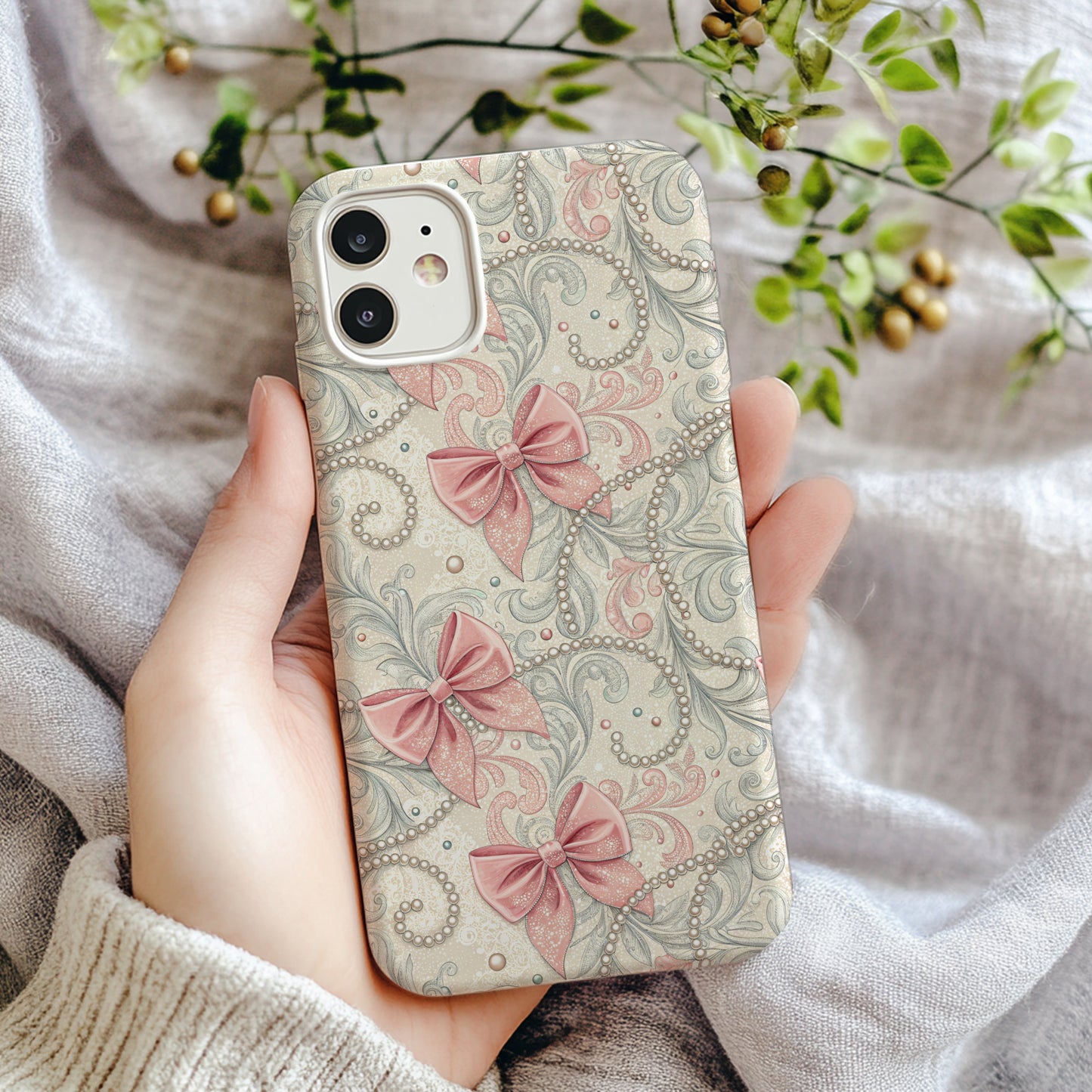 Elegant Pink Bow Patterned Protective Phone Case