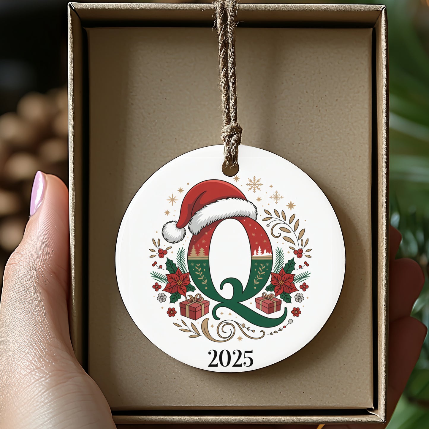 Personalized Christmas Ornament with Initial Q 2025 product