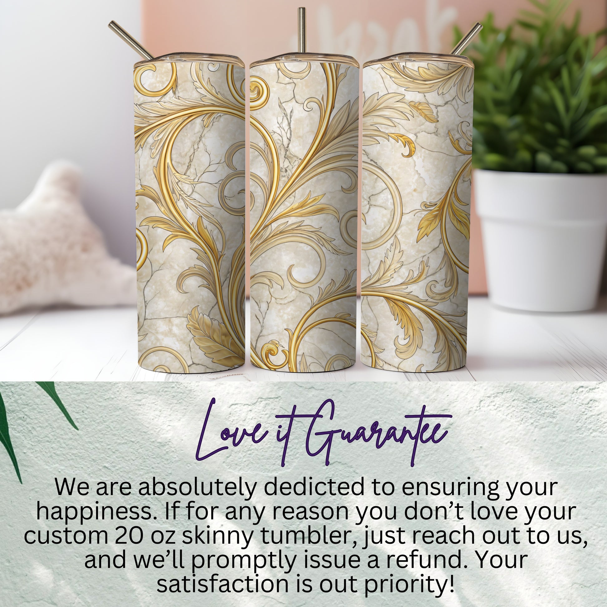 Elegant Gold and White Floral 20 oz Skinny Tumbler