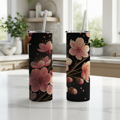 Floral Blossoms Stainless Steel Tumbler with Straw