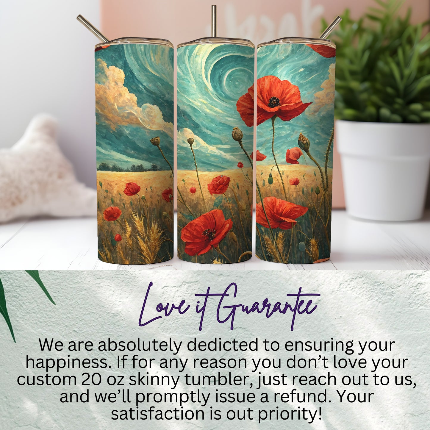 Artistic Poppy Field Design 20 oz Skinny Tumbler