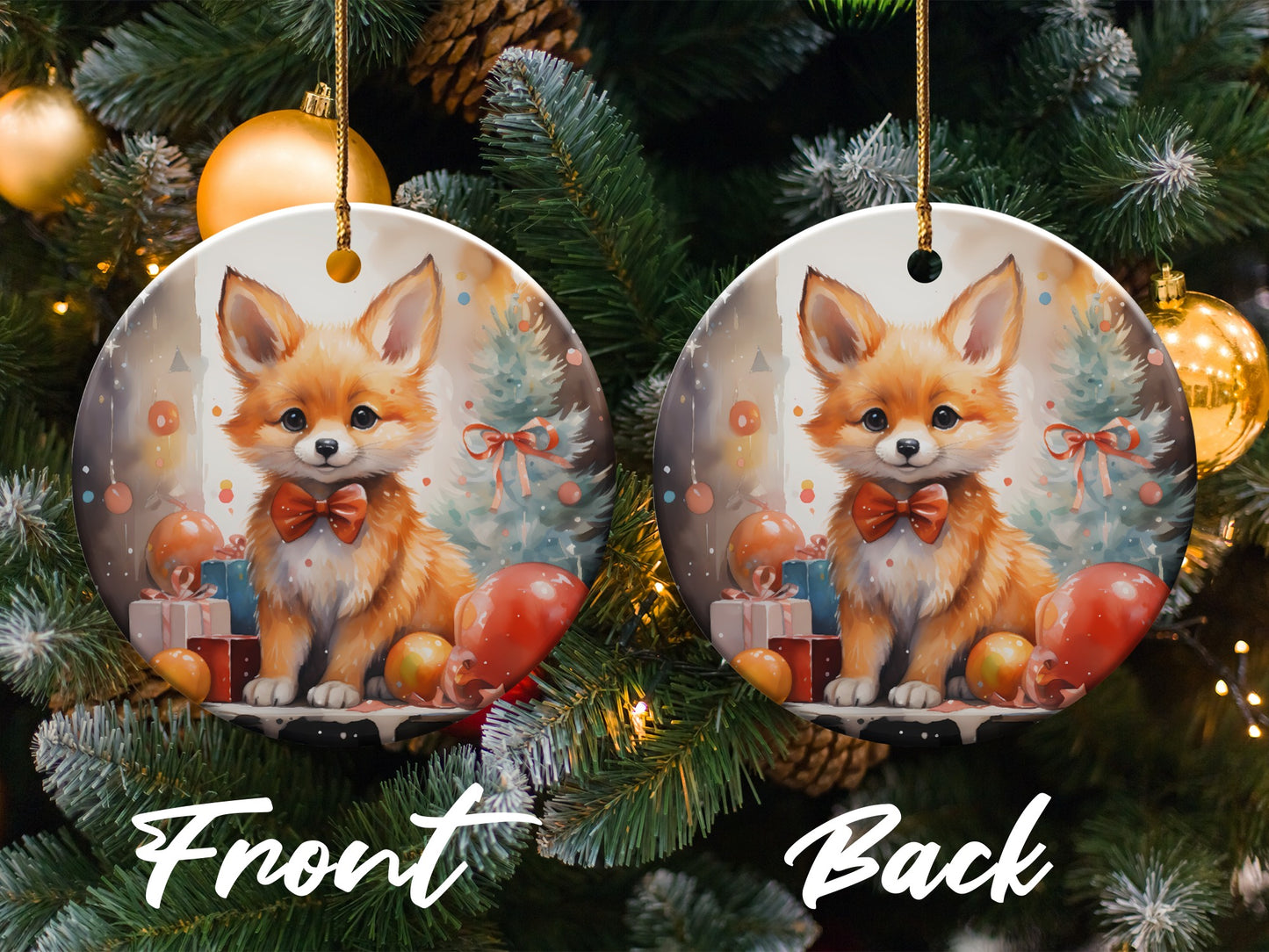 Cute Fox with Christmas Decorations Ornament product