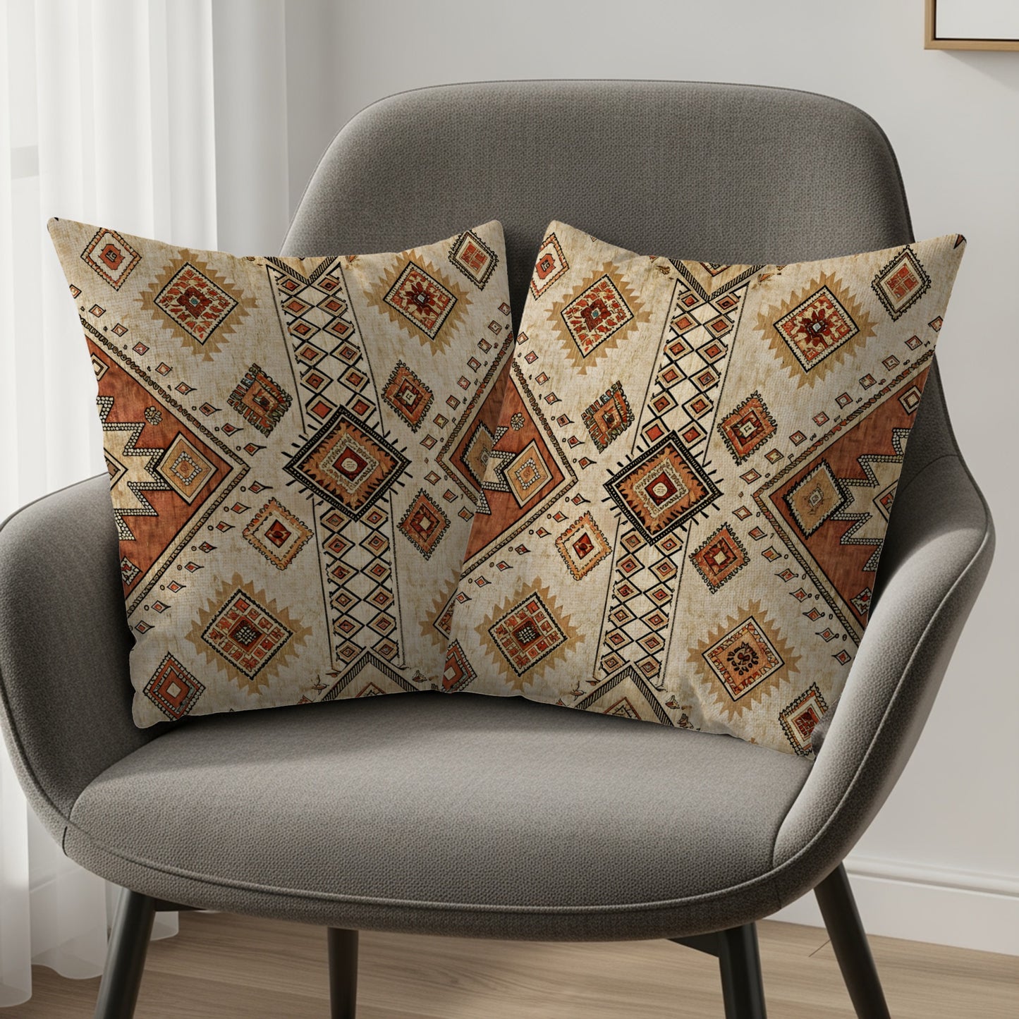 Rustic Diamond Pattern Beige And Brown Print Pillows & Pillow Cases - Walk Greener