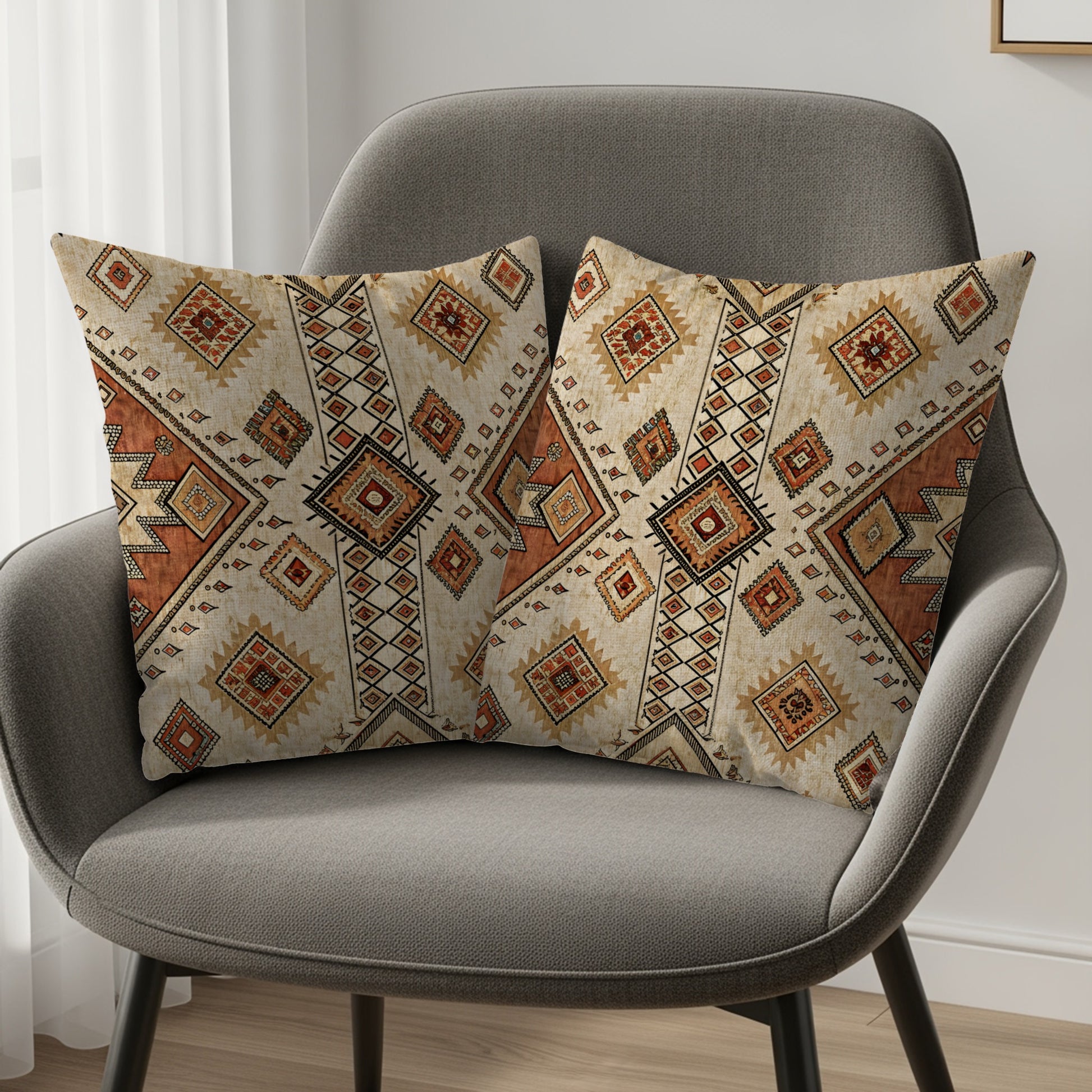 Rustic Diamond Pattern Beige And Brown Print Pillows & Pillow Cases - Walk Greener