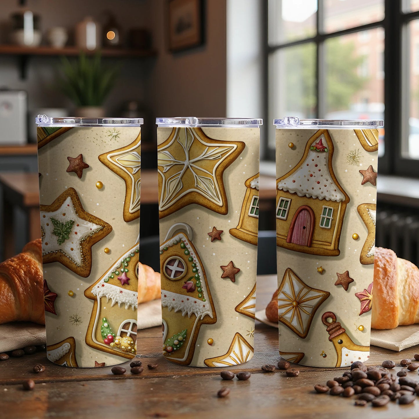 Festive Gingerbread House and Star Design Tumbler