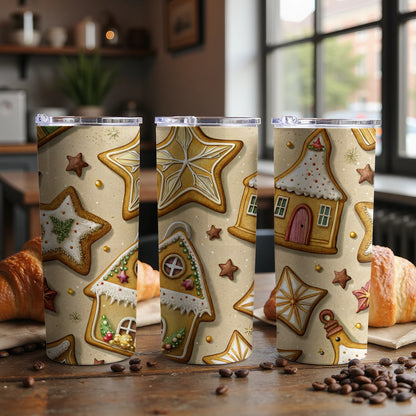 Festive Gingerbread House and Star Design Tumbler