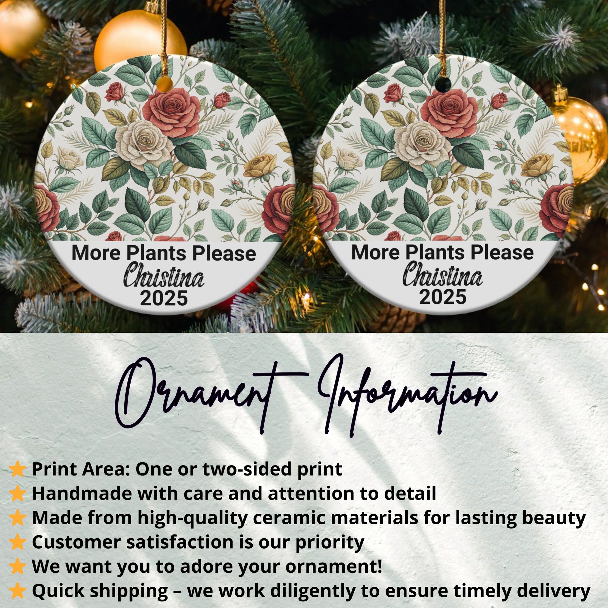 Personalized Christmas Ornament with Floral Design product