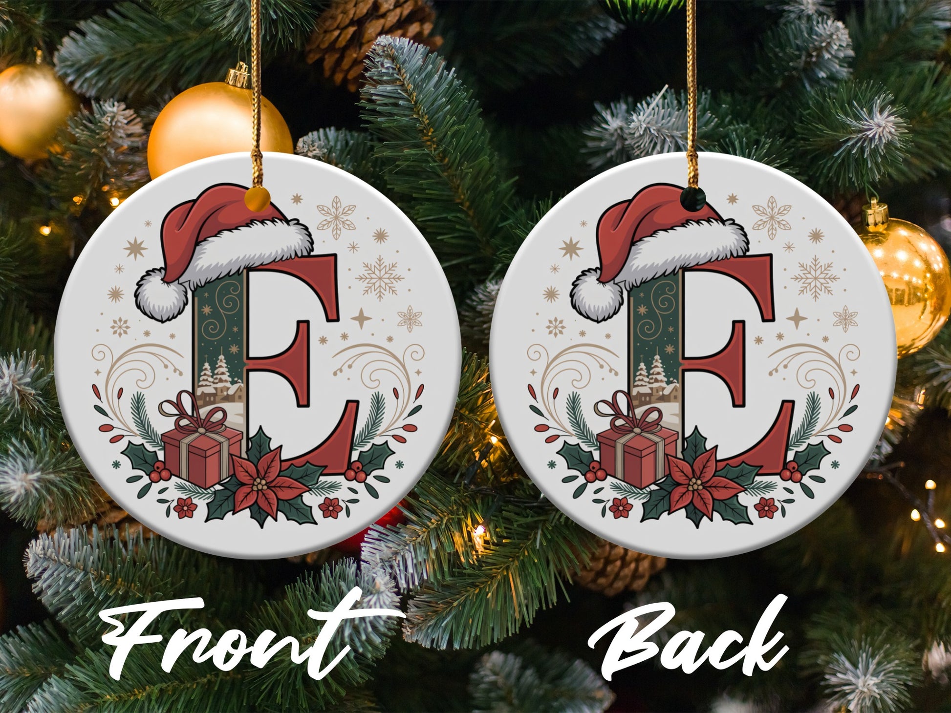 Personalized Santa Hat Letter E Christmas Ornament product type