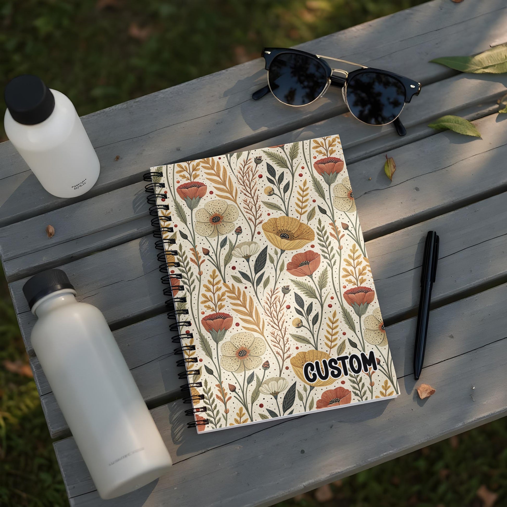 Custom Floral Spiral Notebook with Personalized Cover