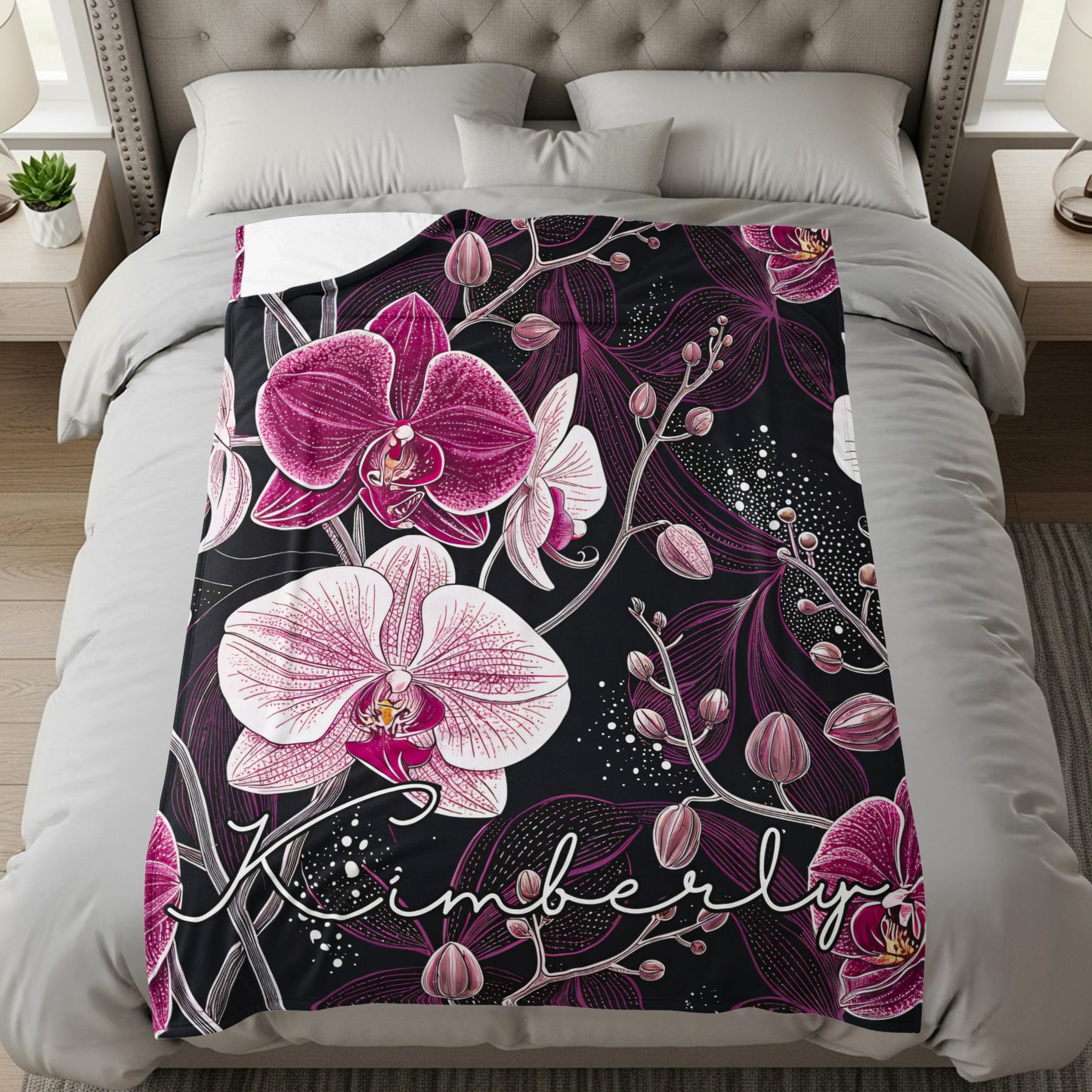 Personalized Kimberly Orchid Flower Bedding Quilt