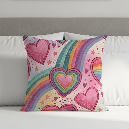 Rainbow Hearts Starry Love Pattern Pillows & Pillow Cases - Walk Greener