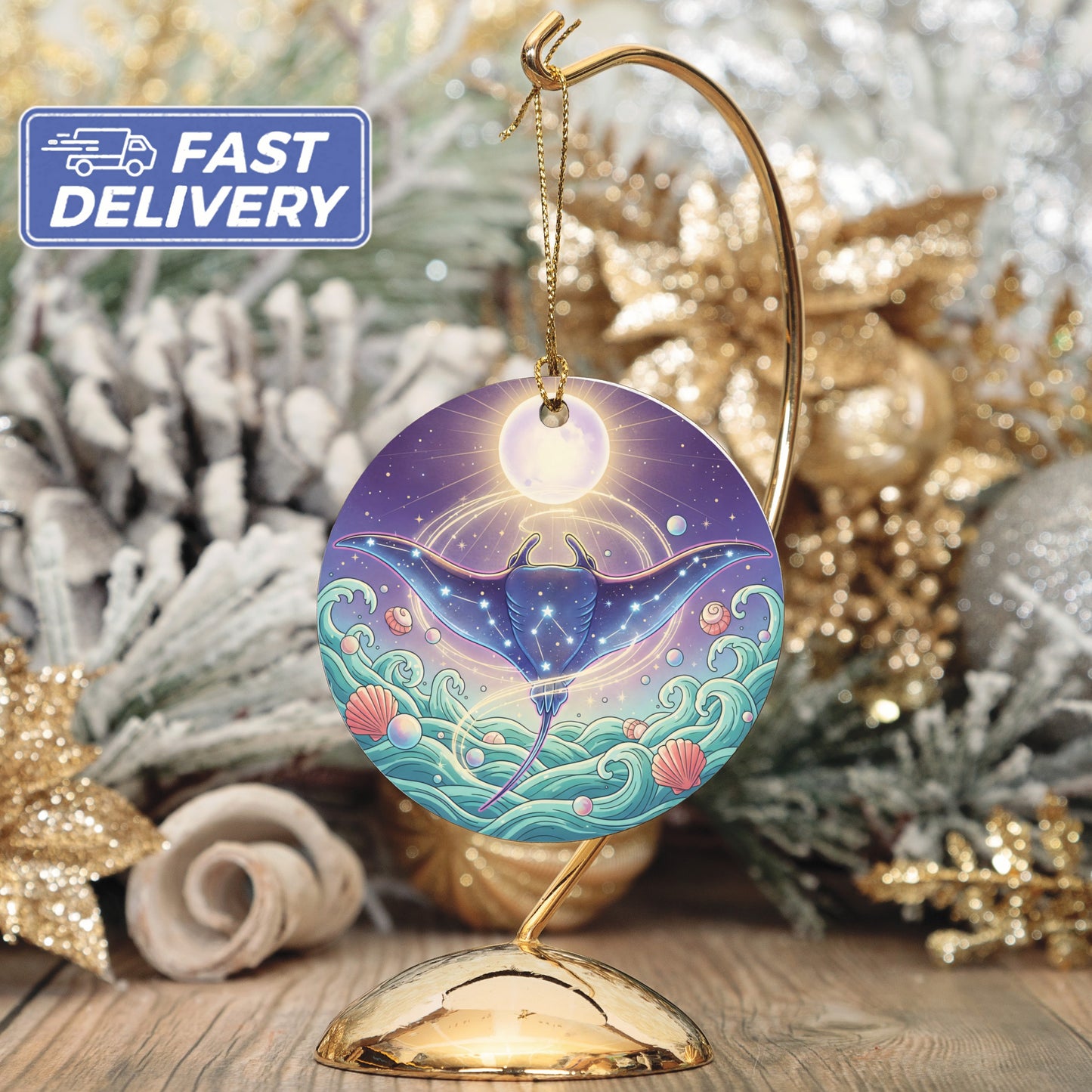 Mystical Solar Manta Ray Design Hanging Ornament product