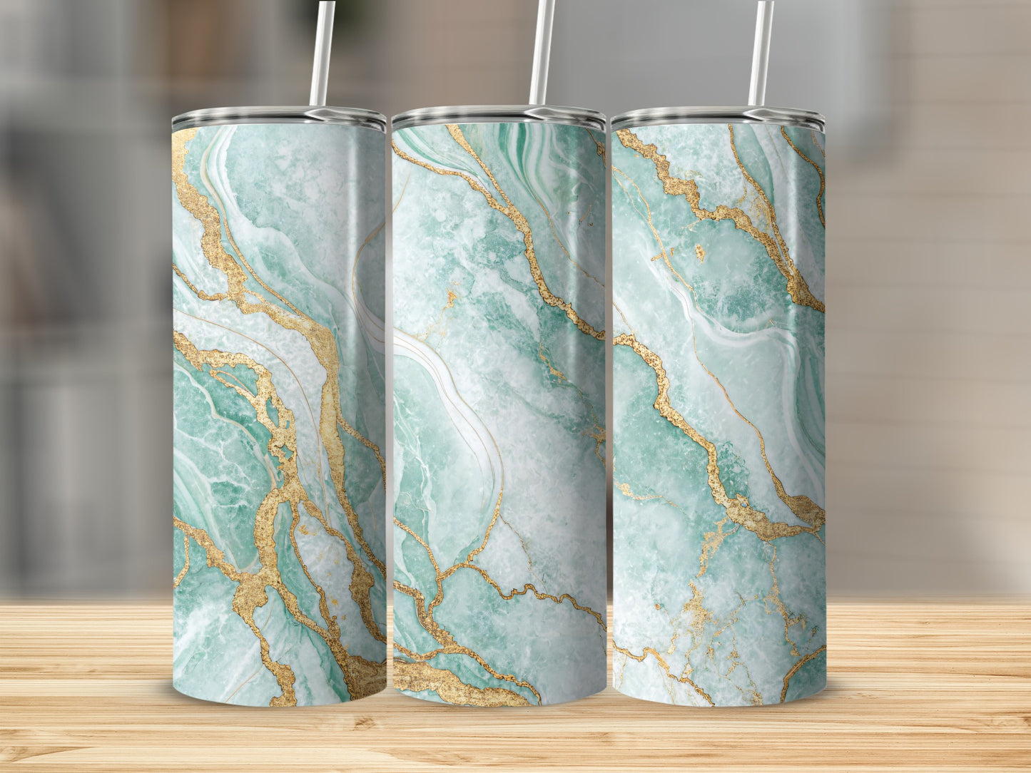 Elegant Turquoise and Gold Marble Insulated Tumbler