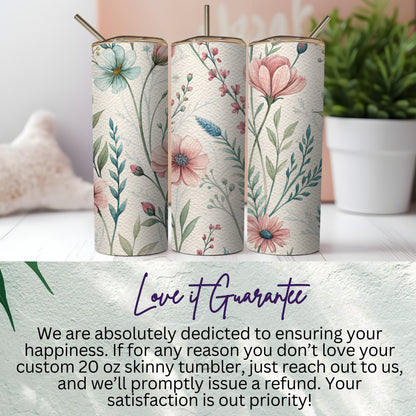 Delicate Watercolor Floral Spring Summer Design 20 oz Skinny Tumbler - Walk Greener