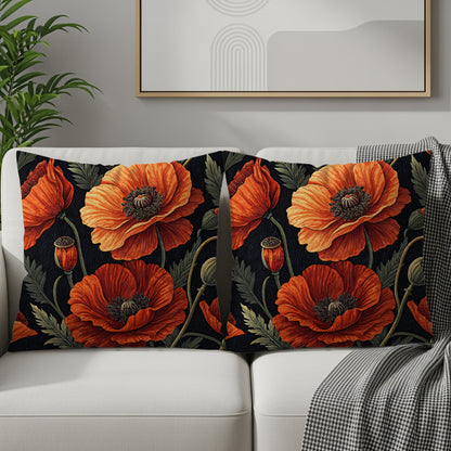 Vibrant Orange Poppy Pattern Decorative Pillow Set