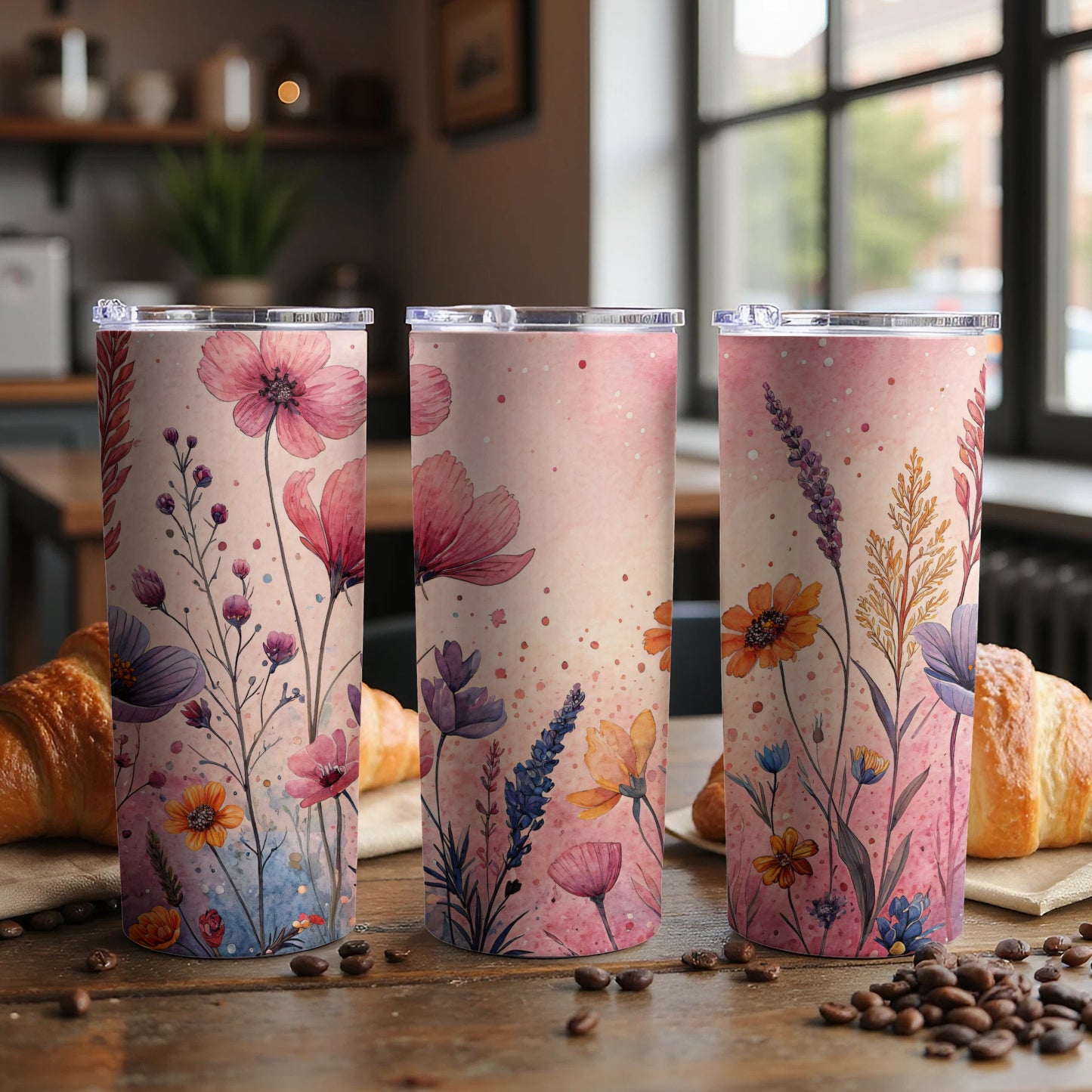 Watercolor Floral Design Bright and Cheerful 20 oz Skinny - Walk Greener