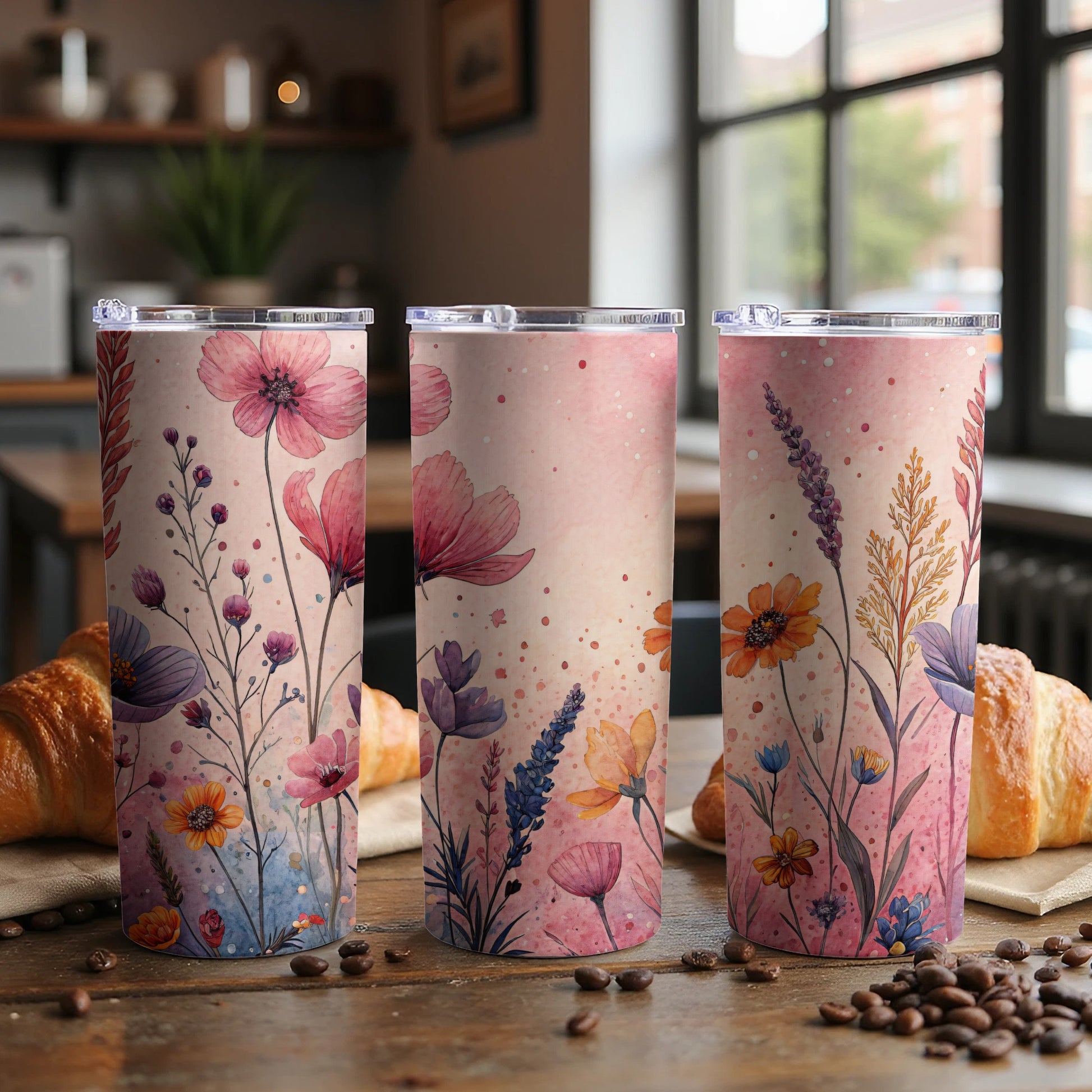Watercolor Floral Design Bright and Cheerful 20 oz Skinny - Walk Greener
