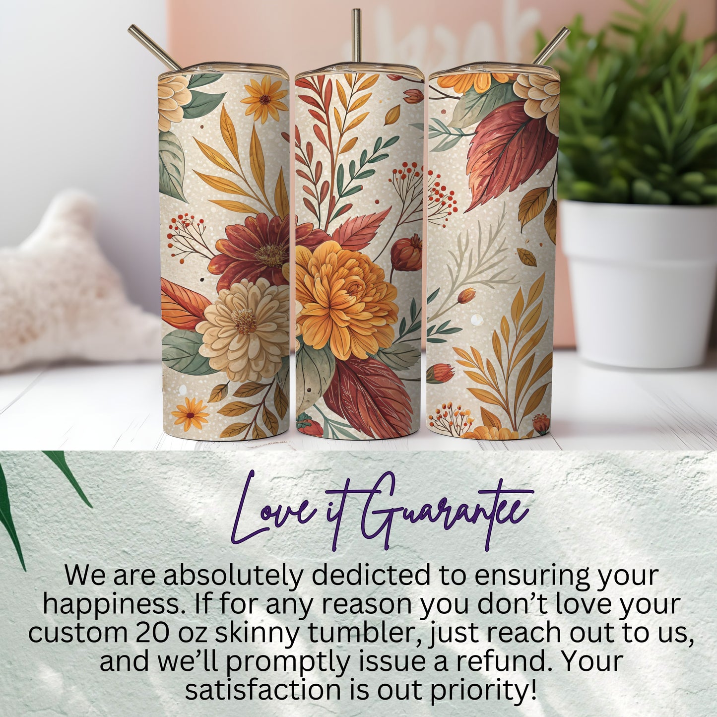 Floral Design Customized 20 oz Skinny Tumbler