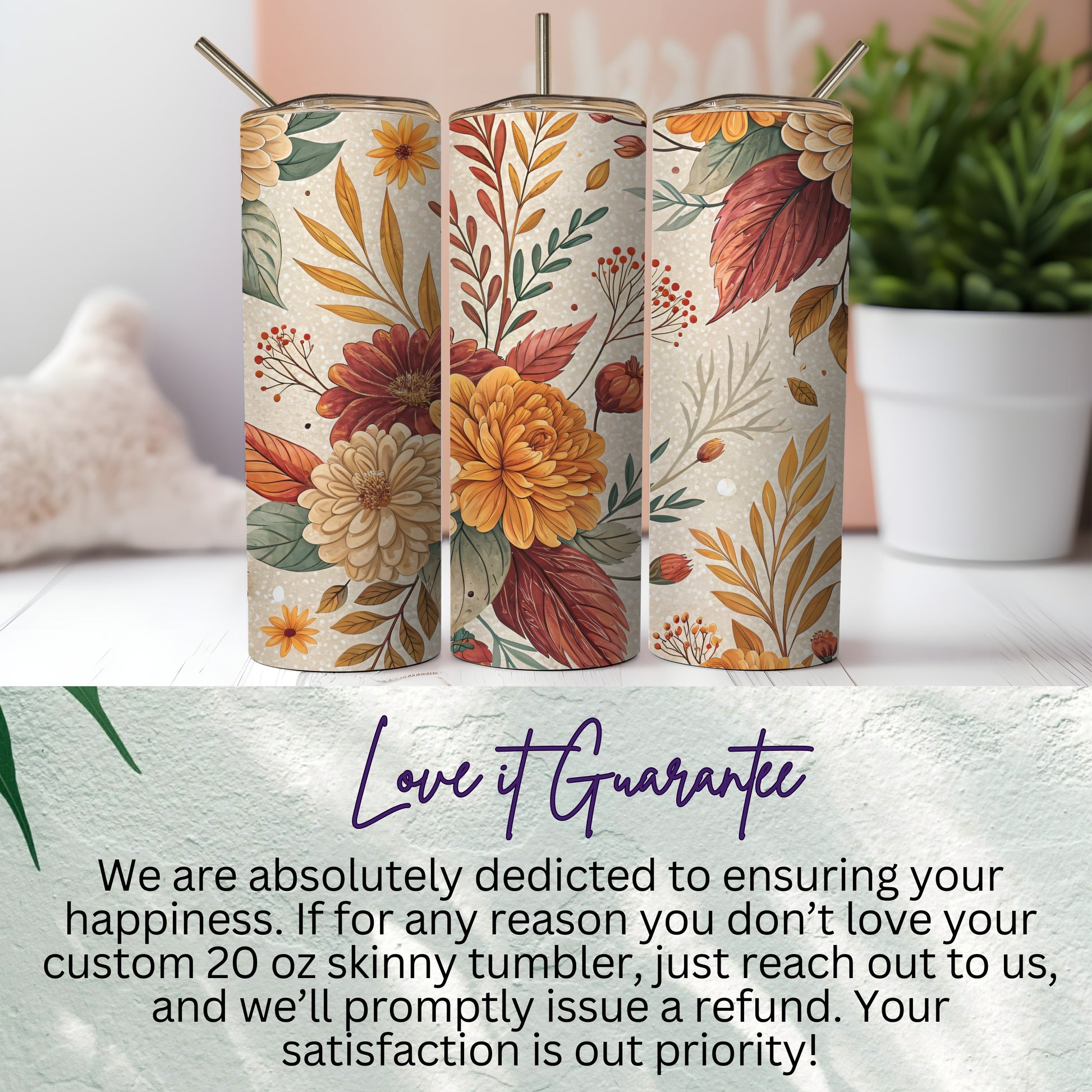 Floral Design Customized 20 oz Skinny Tumbler