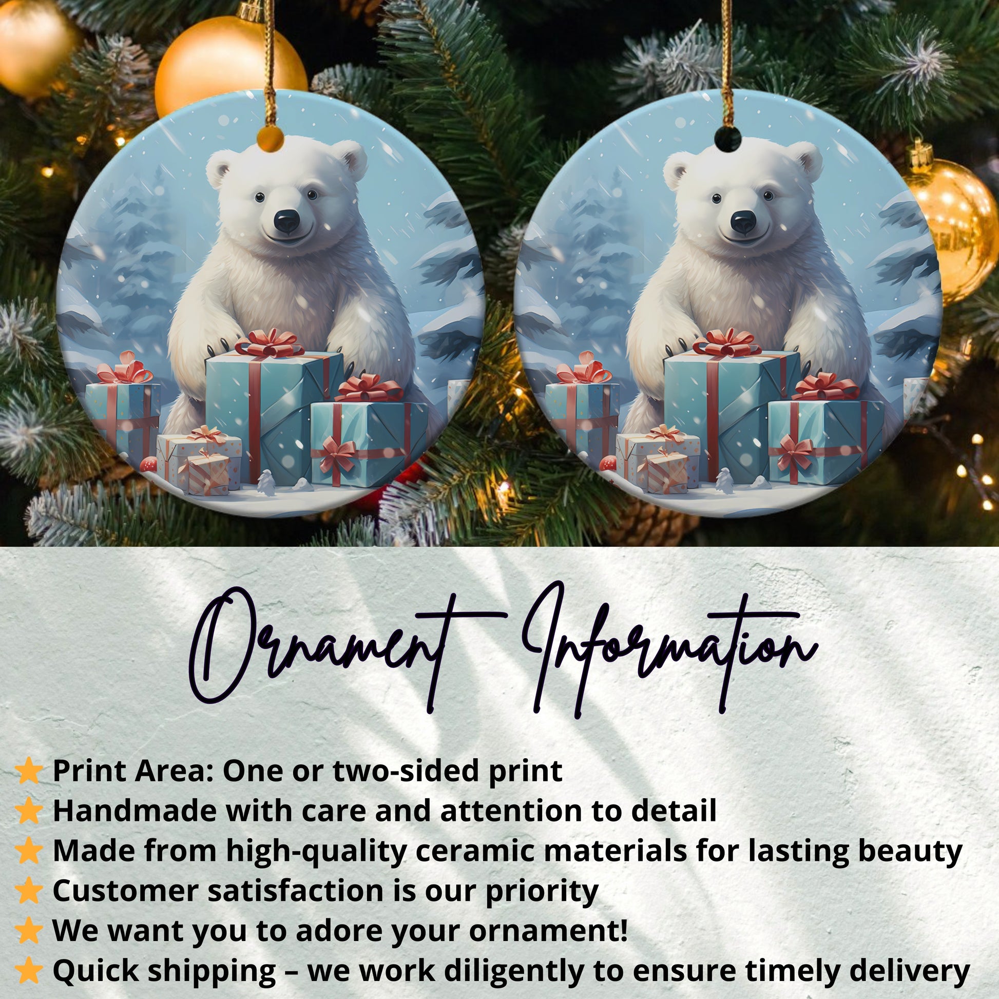 Cute Polar Bear with Gifts Ceramic Ornament product