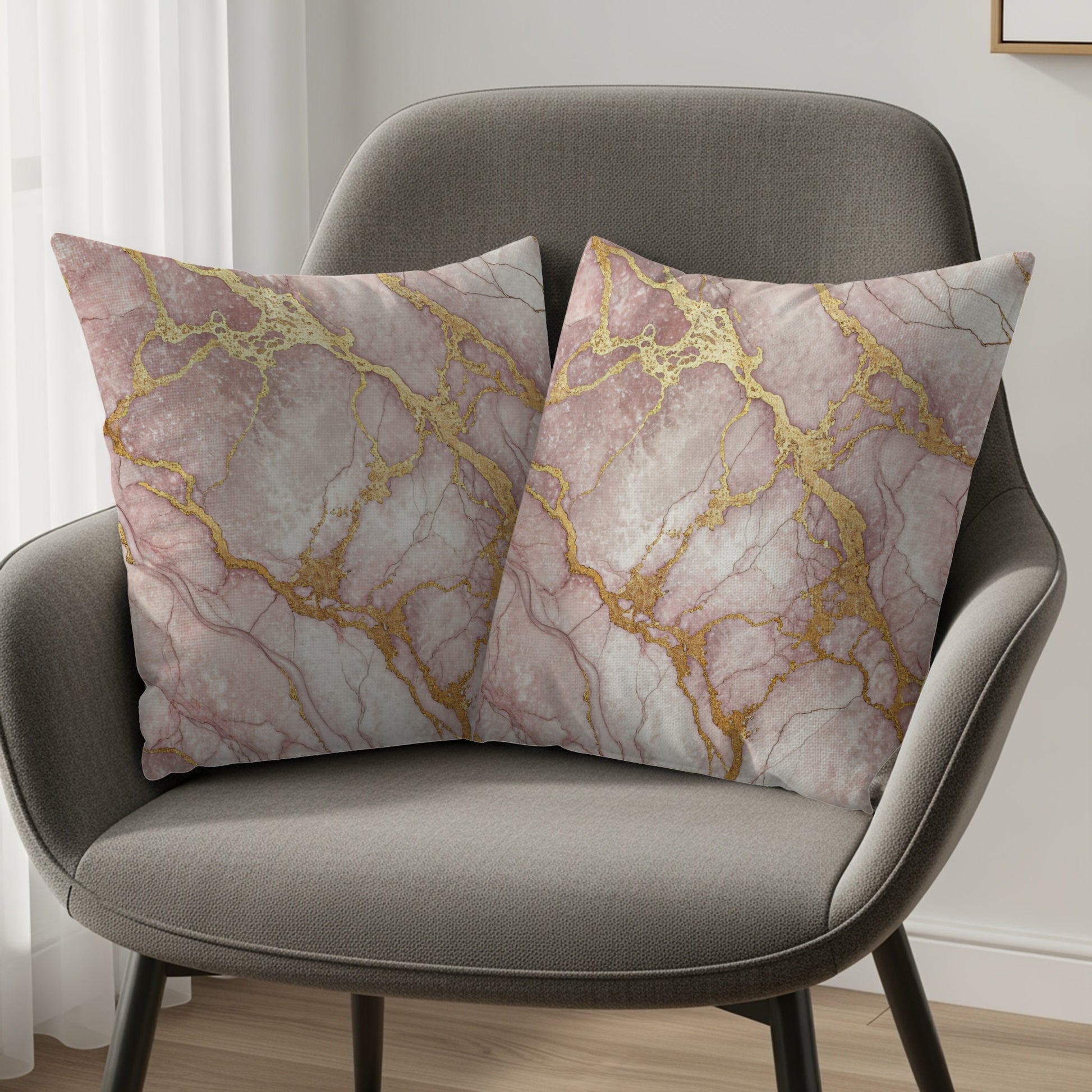 Elegant Pink and Gold Marble Pattern Pillow Set