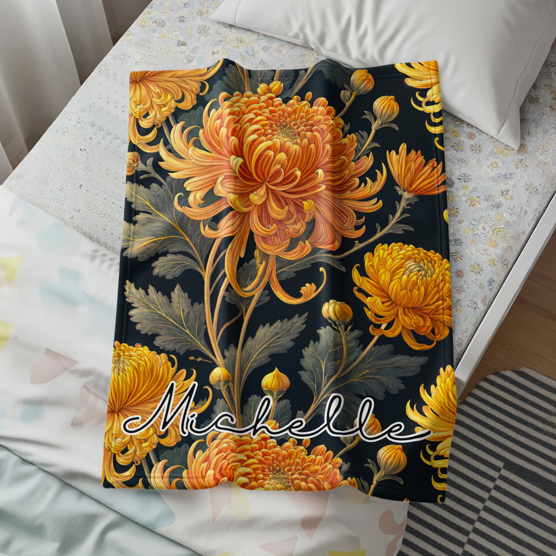 Personalized Floral Blanket with Name Michelle
