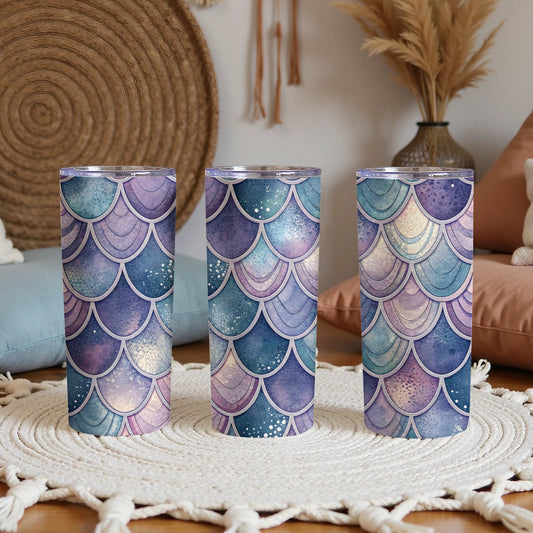 Watercolor Pastel Mermaid Scales Pattern Design Tumbler - Walk Greener
