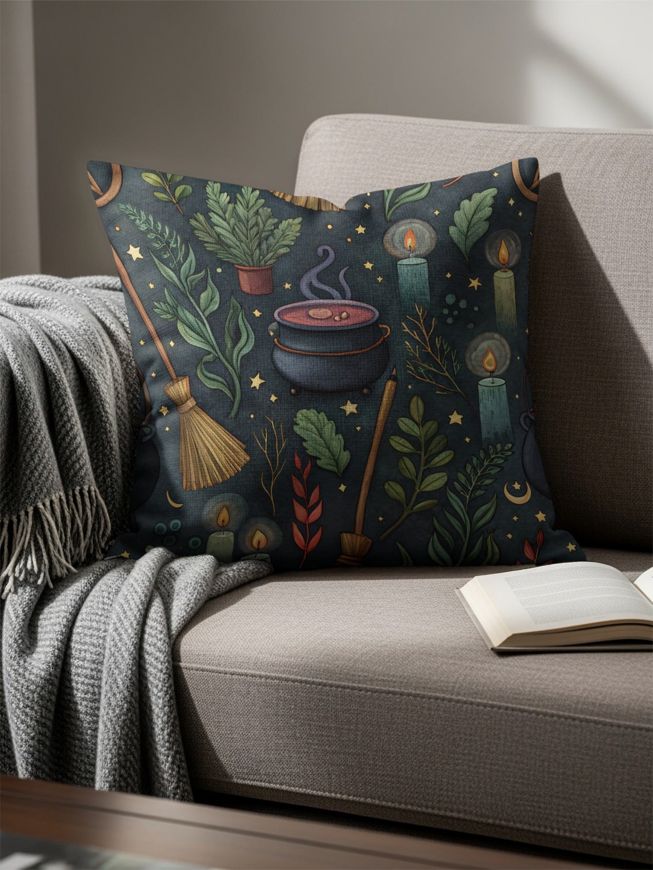 Whimsical Witchy Print Decorative Cushion Cover
