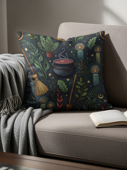 Whimsical Witchy Print Decorative Cushion Cover