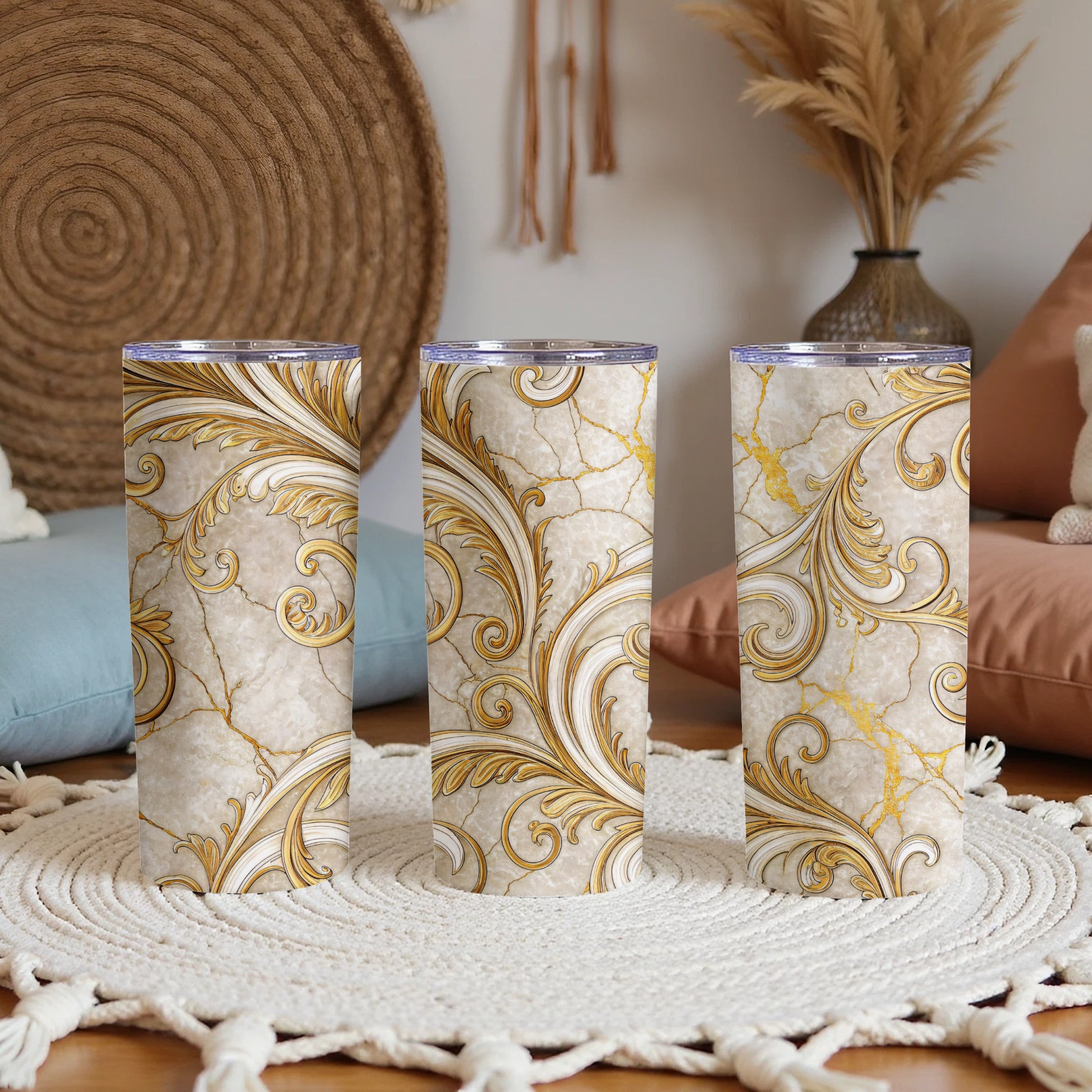 Elegant Marble Design Gold Swirl Pattern Tumbler Product