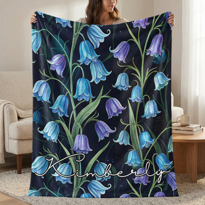 Custom Name Blue and Purple Bell Flowers Blanket