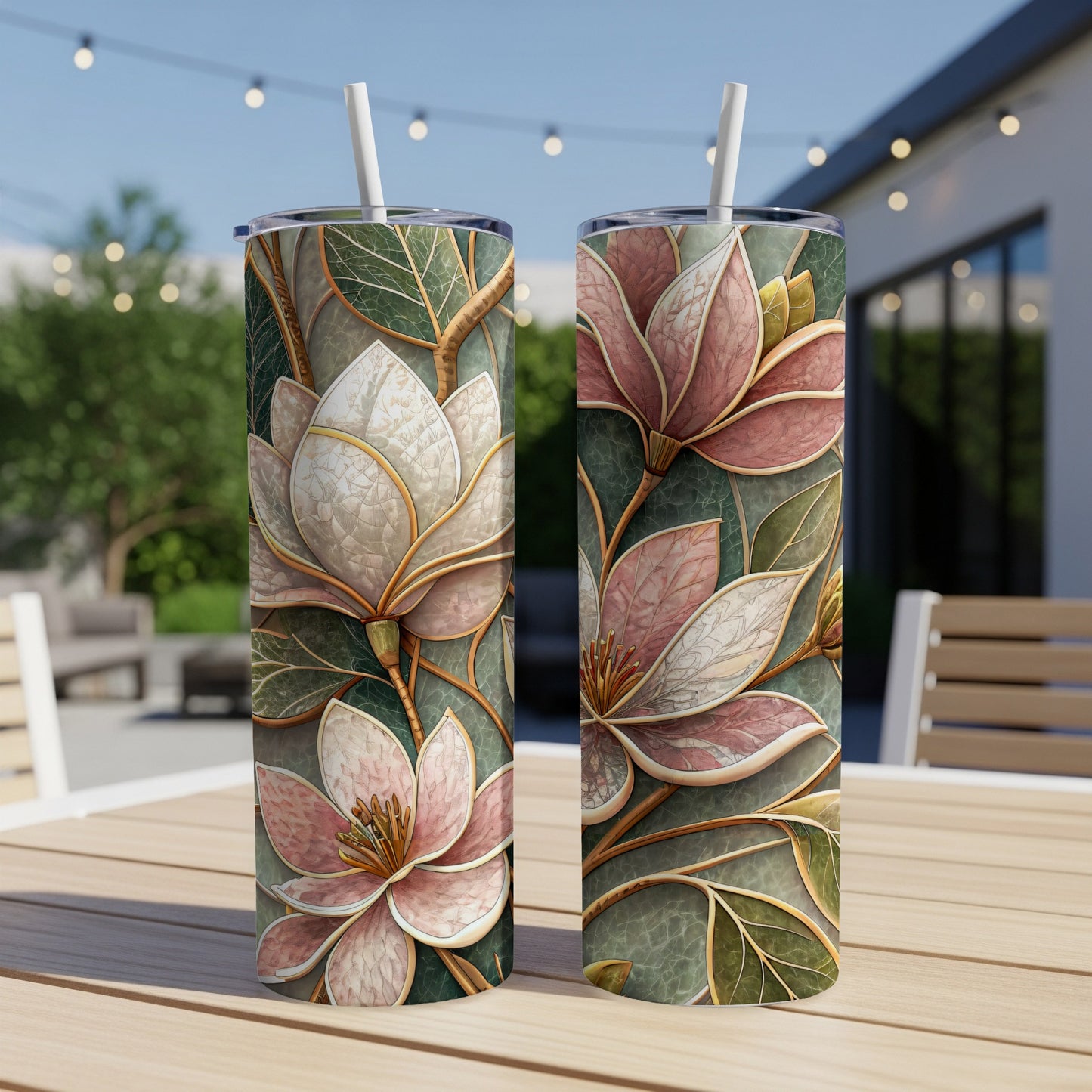 Magnolia Blossom Patterned Decorative Image Design for Tumblers 20 oz Skinny Tumbler - Walk Greener