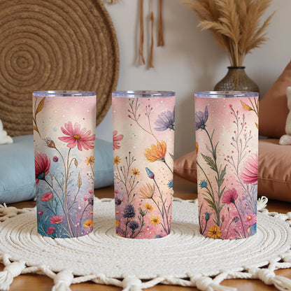 Watercolor Flowers In The Garden Design For 20 oz Skinny - Walk Greener