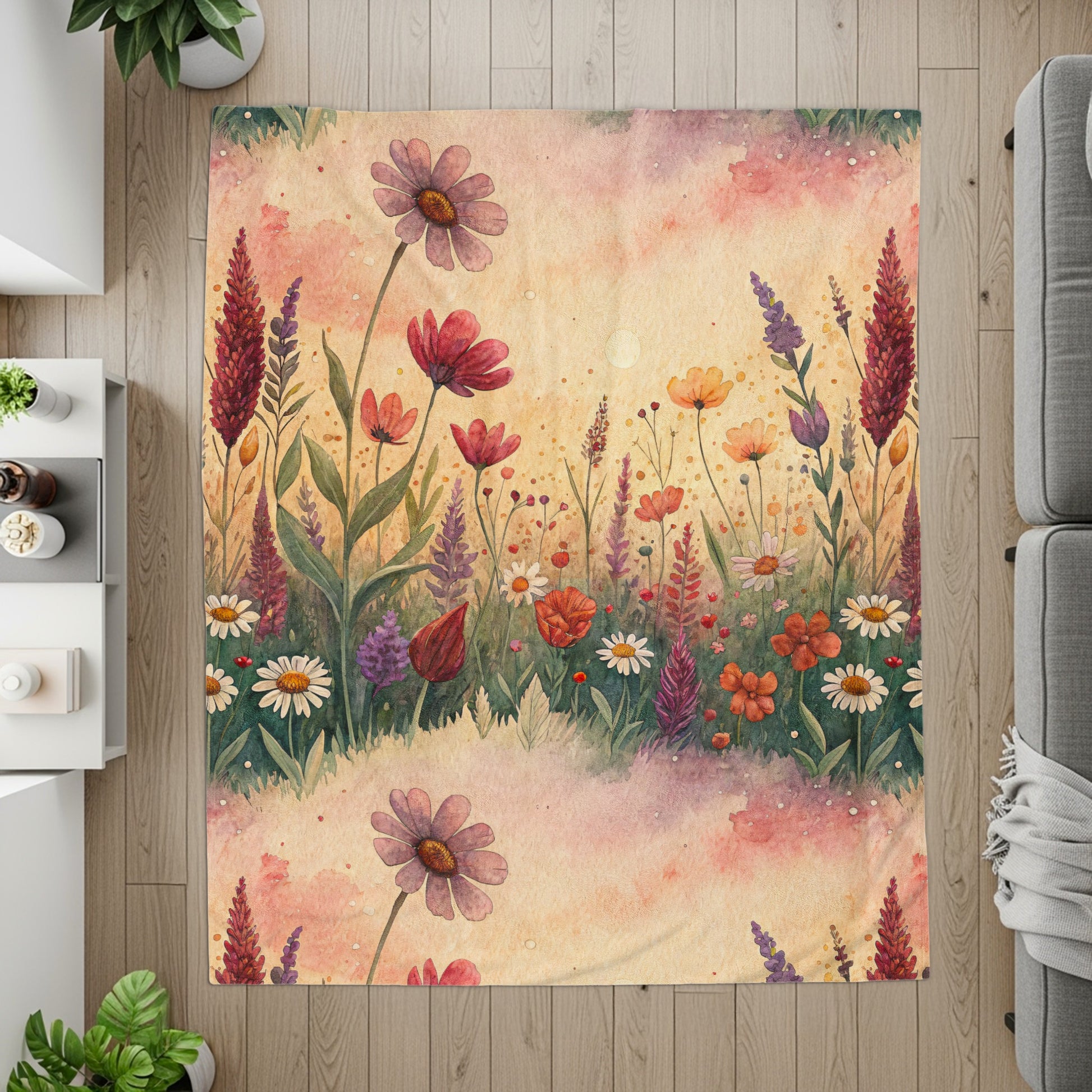 Watercolor Delightful Garden Floral Pattern Velveteen Plush Blankets - Walk Greener