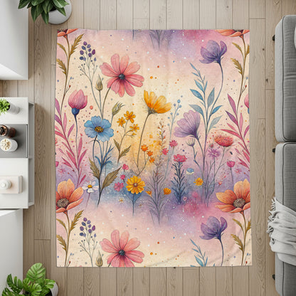 Watercolor Floral Garden Dream Artistic Velveteen Plush Blankets - Walk Greener
