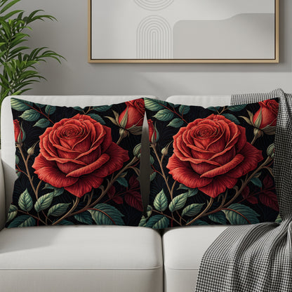 Crimson Roses Floral Arrangement Decorative Floral Throw Pillows - Walk Greener